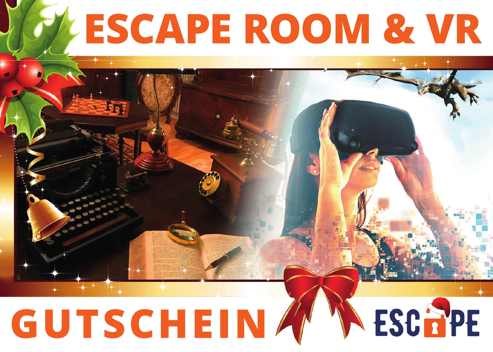 Christmas gift voucher design from Escape Hannover for escape rooms and virtual reality